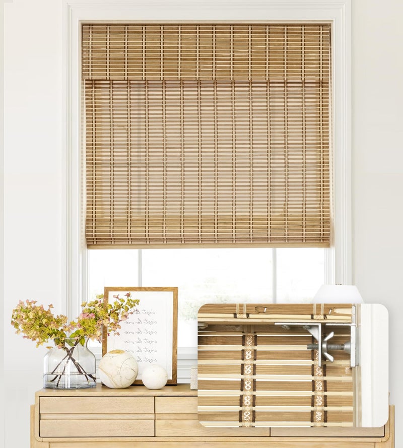 LazBlinds No Tools No Drill Cordless Bamboo Roman Shades, Light Filtering Window Treatment, Roll Up Bamboo Blinds for Windows 27'' W x 64'' H, Natural 306 - Image 1