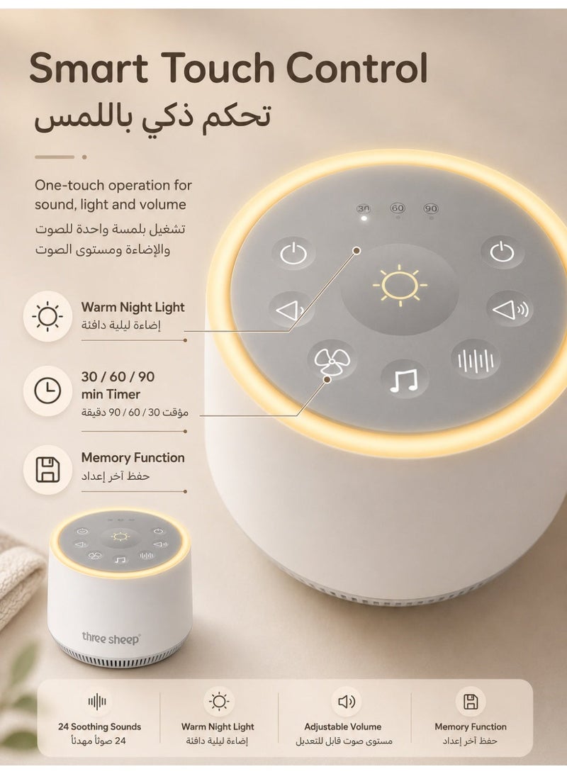 Three sheep Sound Machine Baby - White Noise Machine for Baby with Night Light, 24 High Fidelity Sounds, Timer & Memory Feature, Noise Machine with Nursery Lamps for Adults, Home, Office (White) - Image 2
