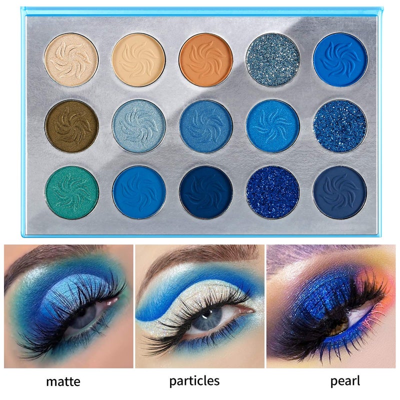 DE'LANCI Space Blue Eyeshadow Palette 15 Color Cosmetics Pressed Pigment Christmas Snowflake Eye Shadow Pallete Matte Shimmer Glitter Drama Makeup Eye Shadow Powder Long Lasting Blue Makeup Pallet - Image 3