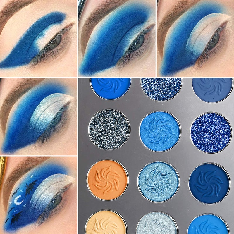 DE'LANCI Space Blue Eyeshadow Palette 15 Color Cosmetics Pressed Pigment Christmas Snowflake Eye Shadow Pallete Matte Shimmer Glitter Drama Makeup Eye Shadow Powder Long Lasting Blue Makeup Pallet - Image 5