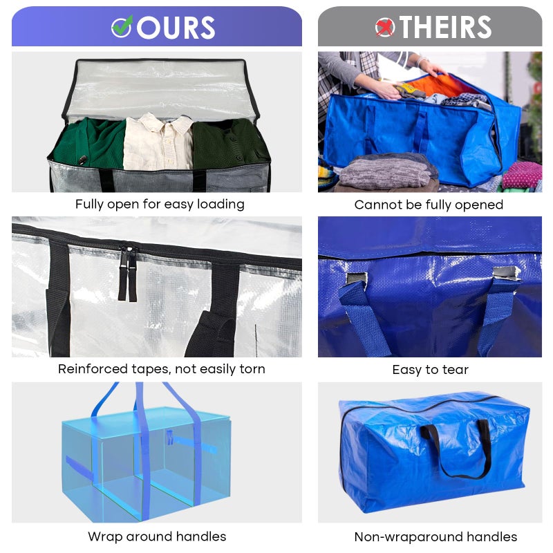SINLAND 4 Pack Extra Large Heavy Duty Moving Bags with Strong Zippers, Reinforced Handles and Tag Pocket, Packing Totes Supplies for College Dorm Room, Packing Bags for Saving Space(Semi-Transparent) - Image 5