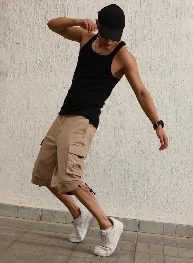 Hubberholme Printed Pocket Cargo Shorts with Toggle Drawstring by Styli
