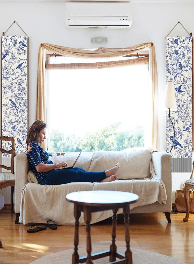 AHANDMAKER Pack of 2 Blue and White Chinoiserie Floral Bird Tapestries, Vertical Chinese Style Aesthetic Long Tapestry, Doorway Curtain Tassel Wall Hanging for Bedroom Living Room, 13 x 51 Inch - Image 5