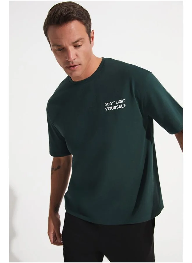 جون June Men Oversize 100% Cotton Slogan Printed Tshirt Teal