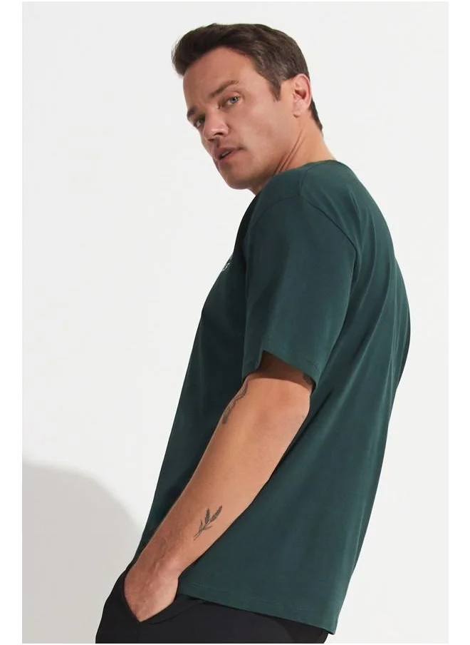 جون June Men Oversize 100% Cotton Slogan Printed Tshirt Teal