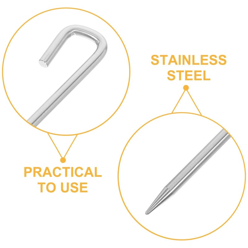 20cm Stainless Steel Tent Pegs 6pcs Lightweight Windproof Ground Stakes for Camping Hiking Tarp Fixing - Image 4