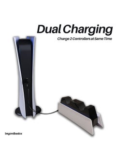 Beyond Basics Beyond Basics Ps5, Ps5 slim, Ps5 Pro Controller Charger Dual sense Controller Charging Dock Station Fast Dual Charger Usb type C With Blue Light Led Indicator Gift - White.  - Image 5