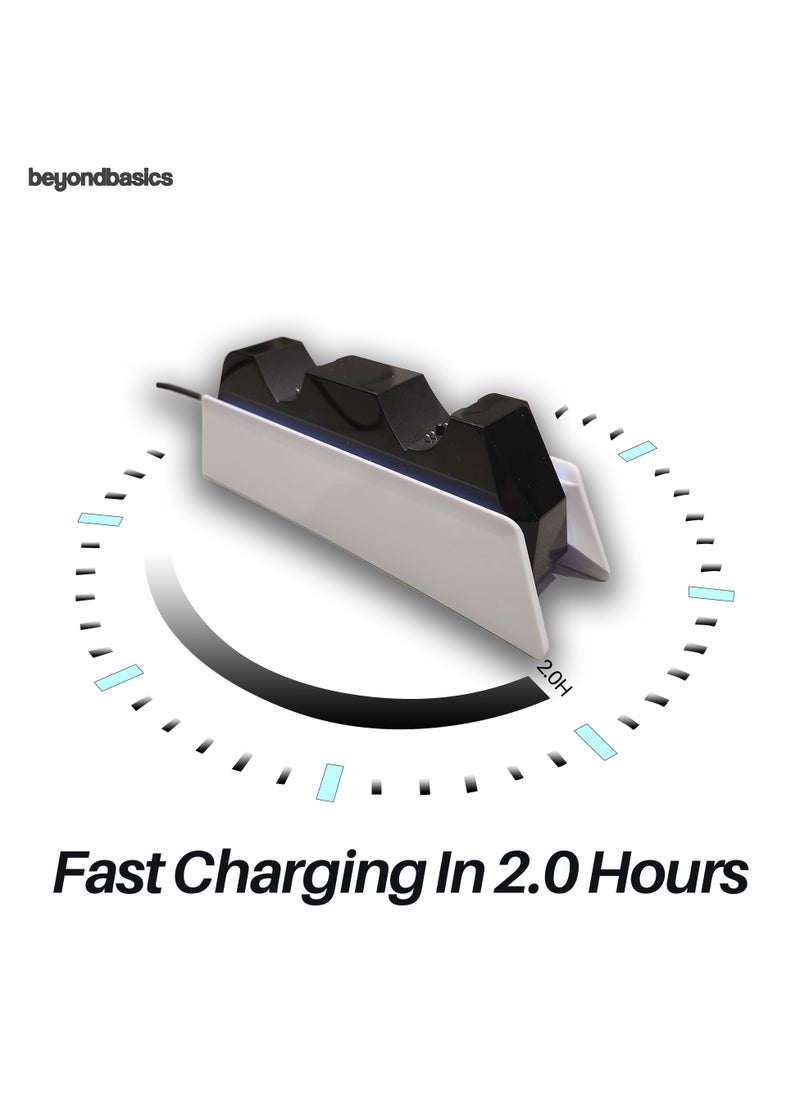 Beyond Basics - Beyond Basics Ps5, Ps5 slim, Ps5 Pro Controller Charger Dual sense Controller Charging Dock Station Fast Dual Charger Usb type C With Blue Light Led Indicator Gift - White. - Image 1