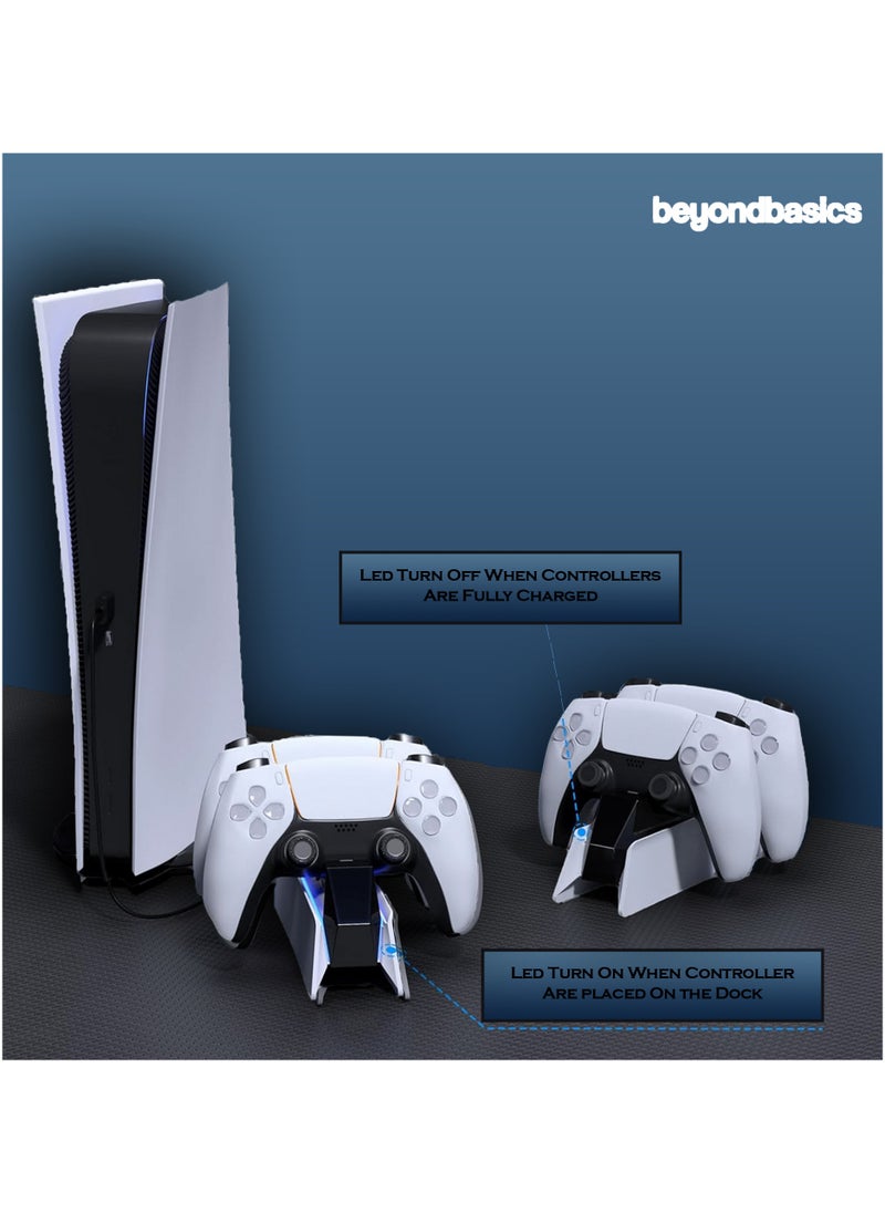 Beyond Basics - Beyond Basics Ps5, Ps5 slim, Ps5 Pro Controller Charger Dual sense Controller Charging Dock Station Fast Dual Charger Usb type C With Blue Light Led Indicator Gift - White. - Image 1