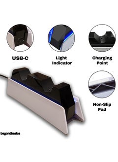 Beyond Basics Beyond Basics Ps5, Ps5 slim, Ps5 Pro Controller Charger Dual sense Controller Charging Dock Station Fast Dual Charger Usb type C With Blue Light Led Indicator Gift - White.  - Image 4