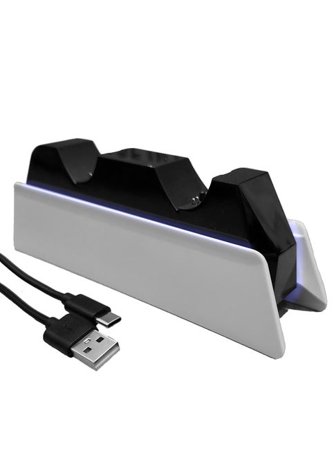 Beyond Basics Ps5, Ps5 slim, Ps5 Pro Controller Charger Dual sense Controller Charging Dock Station Fast Dual Charger Usb type C With Blue Light Led Indicator Gift - White.