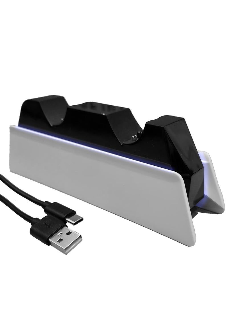 Beyond Basics - Beyond Basics Ps5, Ps5 slim, Ps5 Pro Controller Charger Dual sense Controller Charging Dock Station Fast Dual Charger Usb type C With Blue Light Led Indicator Gift - White. - Image 1