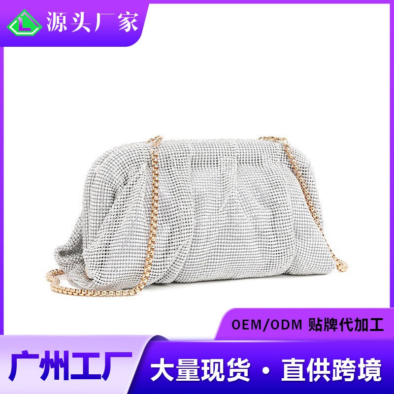 Selling Evening Bag Women'S Bag 2026 New Fashion Chain Shoulder Acrylic Full Diamond Cloud Clip Bag - Image 2
