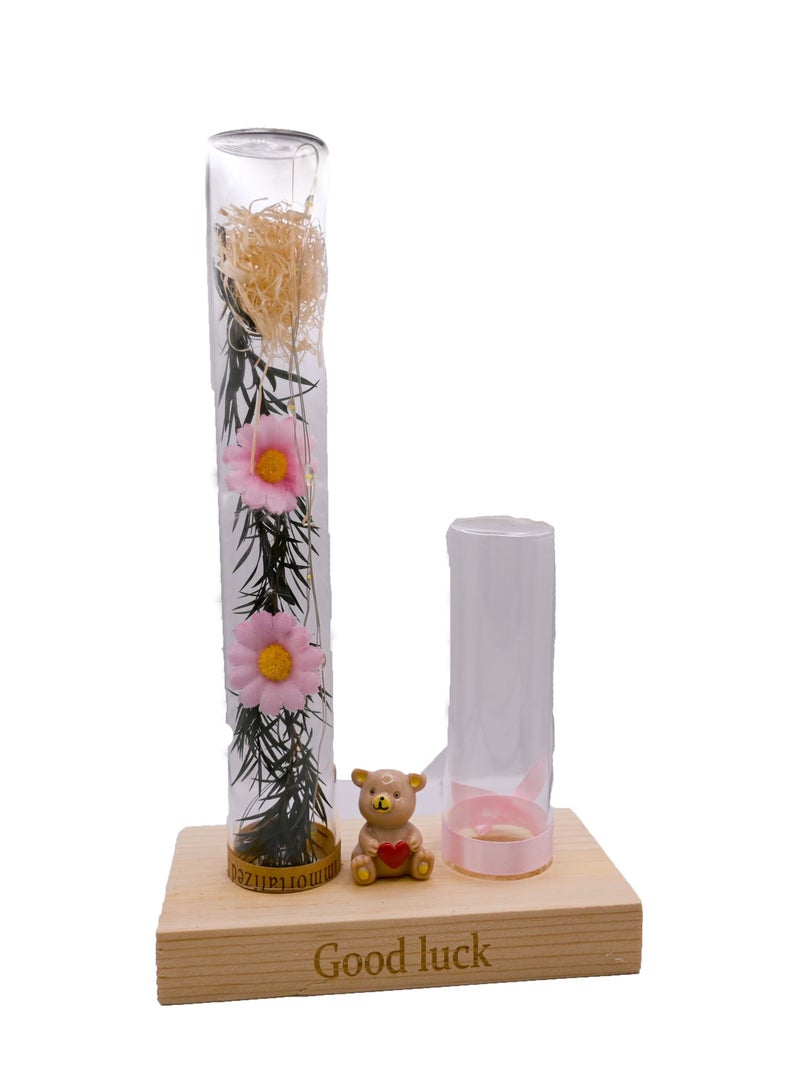 Pink Flower Medium Test Tube With Lights And Blank Vial Vase For Small Fresh And Dried Flowers, Dried Flower Bouquets In Glass Test Tubes, Botanical Specimens,