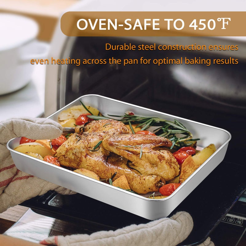 E-far Baking Pans Set of 3, Stainless Steel Sheet Cake Pan for Oven - 12.5/10.5/9.4Inch, Rectangle Bakeware Set for Cake Lasagna Brownie Casserole Cookie, Non-toxic & Healthy, Dishwasher Safe - Image 4