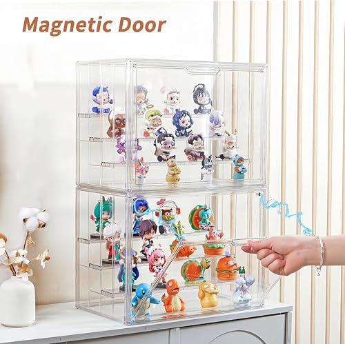 ZLLZUU Clear Acrylic Display Case for Figures 4 Layer Figure Display Shelf with 3 Movable Plate Stackable Display Box with Magnetic Door for Collectibles 1 Pack - Image 3