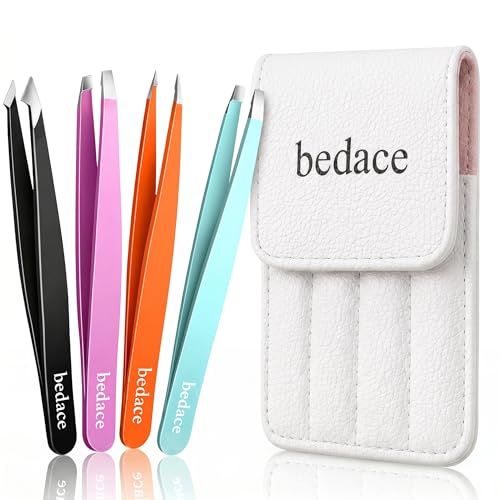 BEDACE Tweezers for Women and Men Facial Hair,Thickened 430 Stainless Steel High Precision and Comfort Slant point Flat Hook tweezer for Eyebrows Ingrown Hair - Image 1