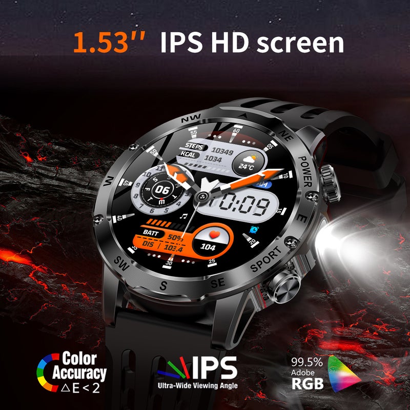 SACOSDING Military Smart Watches for men, 100+ Sport Modes with LED Flashlight, Outdoor Sports Smartwatch for Android Phones and iPhone, 1.7" AMOLED Screen Bluetooth Call, 800mAh large battery - Image 2