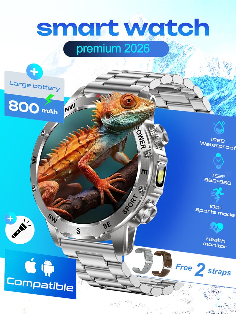 SACOSDING Military Smart Watches for men, 100+ Sport Modes with LED Flashlight, Outdoor Sports Smartwatch for Android Phones and iPhone, 1.7" AMOLED Screen Bluetooth Call, 800mAh large battery - Image 1