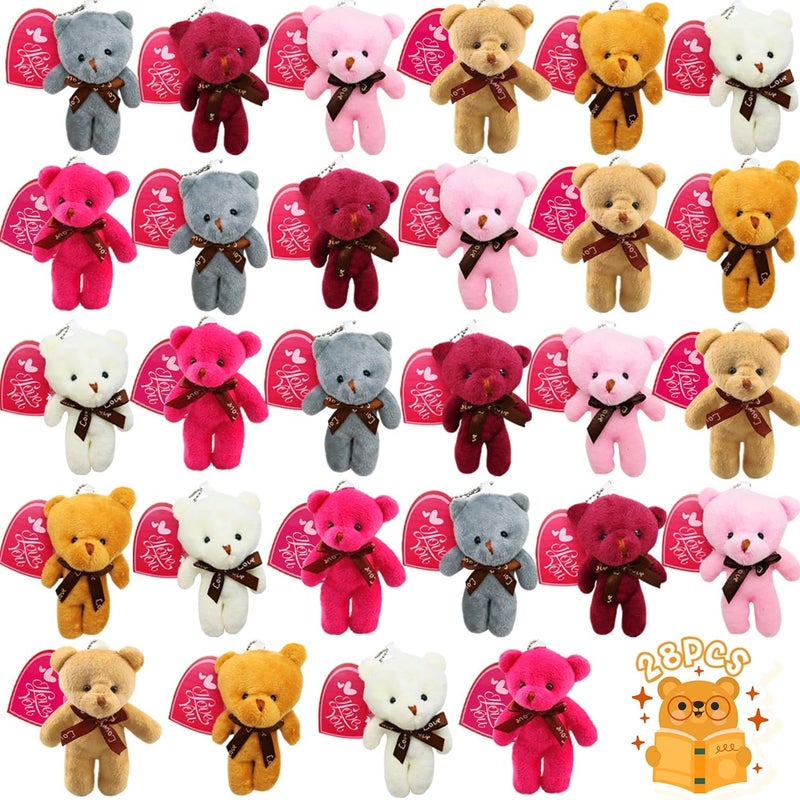 LUKBERA 28 Packs Valentine's Day Heart Cards for Kids with Mini Teddy Bear, Small Animal Plush Toys for Kids Valentines Day Gifts School Classroom Exchange - Image 1