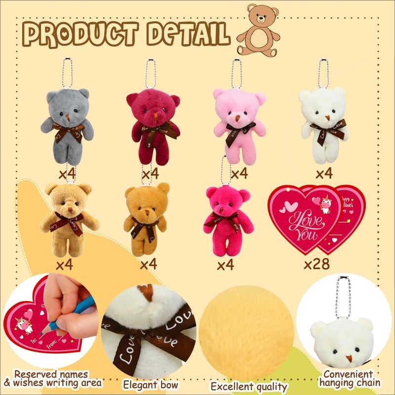 LUKBERA 28 Packs Valentine's Day Heart Cards for Kids with Mini Teddy Bear, Small Animal Plush Toys for Kids Valentines Day Gifts School Classroom Exchange - Image 2