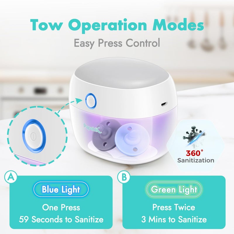 Papablic Portable Pacifier Sanitizer, UV Light Sanitizer Case On The Go for Baby Pacifier, USB Rechargeable Mini Travel Sanitizer Box, 99.99% Cleaned in 59 Seconds - Image 2