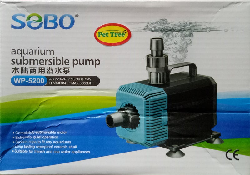 SOBO Submersible Power Head - WP-5200-75W - F.Max 3500 L/H - - Water Lifting Pump - Pond and Fountain and Sump Filter Systems - Image 1
