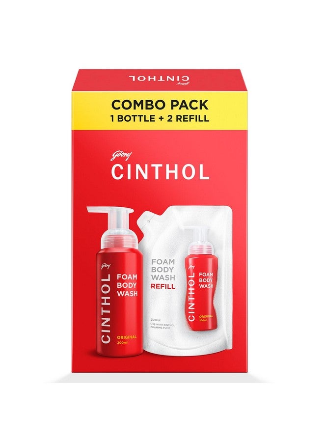 Cinthol Original Foam Body Wash - Combi Pack (600Ml) | 1 Bottle & 2 Refill | Unique Foam Formula For Moisturized & Irresistibly Soft Skin | Suitable For All Skin Types - Image 1