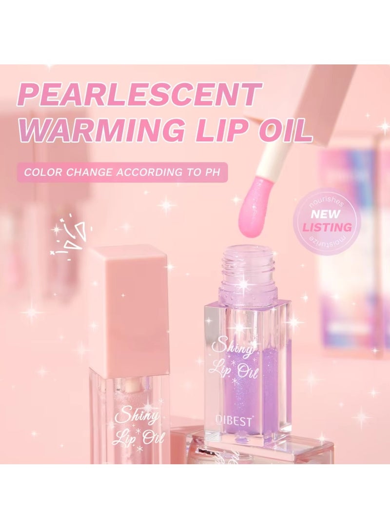 QiBest Shiny Lip Oil Lip Gloss Moisturizing Hydrating Nourishing Long Lasting Smooth Shiny Lip Gloss Lip Oil Color Changing Pearlized Lip Oil with Big Brush Head Shiny Lip Oil 04 - Image 2