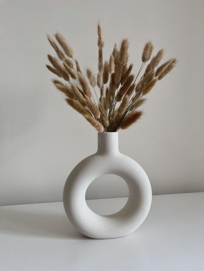 6 8 INCH WHITE RUF RING 1 PCS CERAMIC VASE FOR DINNING TABLE VASES FOR HOME DCOR LIVING ROOM VASE ANTIQUE HOME DCOR VASE LIVING ROOM FLOWER VASE DONUT VASE ONLY VASE