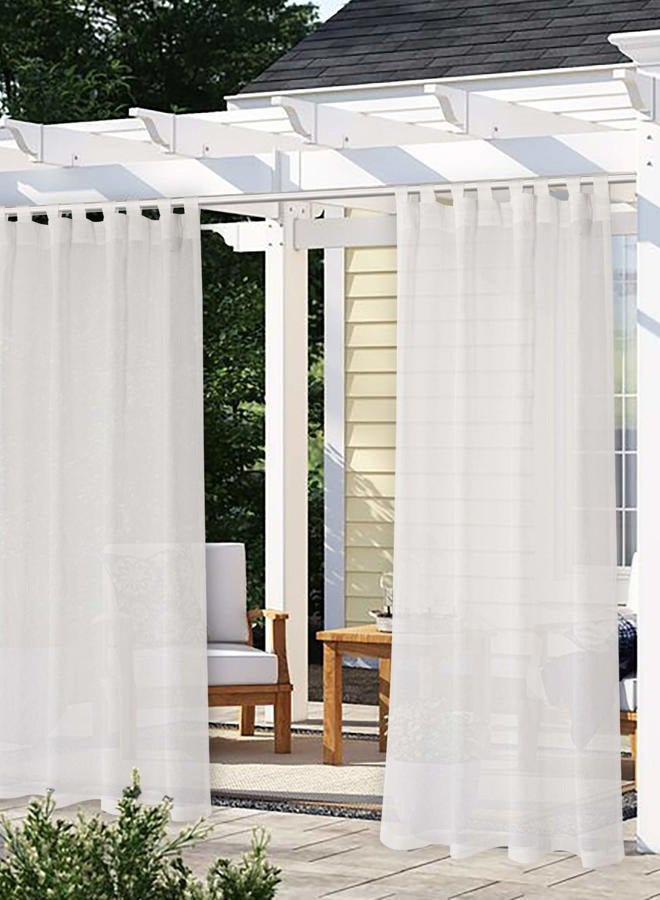 LORDTEX Burlap Linen Look Outdoor Curtain for Patio - 2 Panels Waterproof Tab Top Sheer Curtains for Pergola, Porch, Cabana and Gazebo Indoor/Outdoor Voile Sheer Drapes, 52 x 84 Inch, Vanilla - Image 1