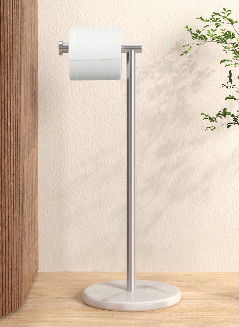 KES Toilet Paper Holder Stand Freestanding Toilet Paper Roll Holder with Modern Natural Marble Base White Freestanding Toilet Tissue Holder SUS304 Stainless Steel Brushed Finish BPH284S12