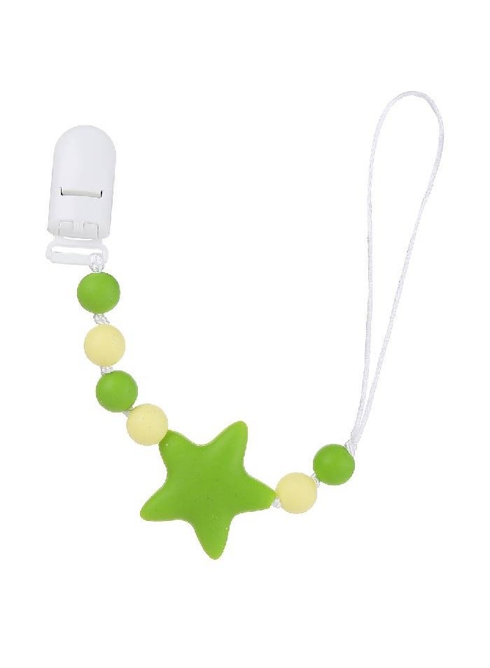 Pacifier Clips For Babies Subtle Star And Beads Silicone Soft-ended Clip Cloth Holder  Green