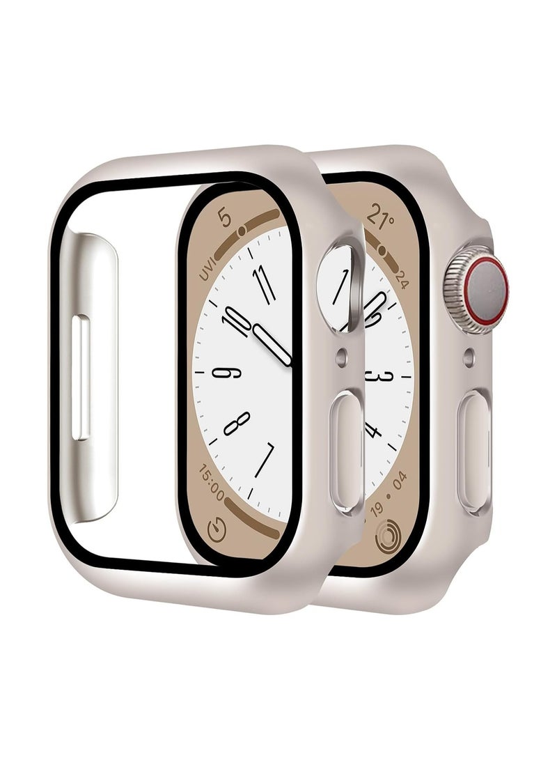 2 Pack Case Built in Tempered Glass Screen Protector Compatible with Apple Watch Series 9/Series 8/Series 7 41mm, Hard PC Case Overall Protective Cover- Starlight  - Image 1