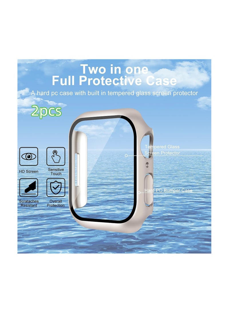 2 Pack Case Built in Tempered Glass Screen Protector Compatible with Apple Watch Series 9/Series 8/Series 7 41mm, Hard PC Case Overall Protective Cover- Starlight  - Image 2