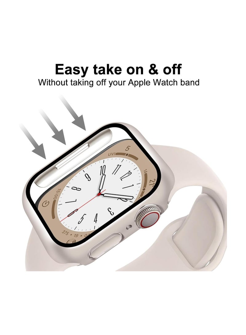 2 Pack Case Built in Tempered Glass Screen Protector Compatible with Apple Watch Series 9/Series 8/Series 7 41mm, Hard PC Case Overall Protective Cover- Starlight  - Image 5