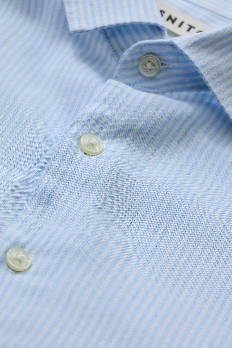 SNITCH Light Blue Striped Half Sleeve Oversized Shirt