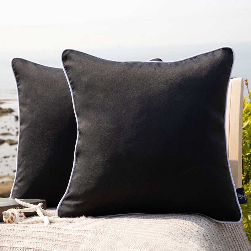 Phantoscope Pack of 2 Outdoor Waterproof Solid Throw Decorative Pillow Cover Decorative Square Outdoor Pillows Cushion Case Patio Pillows for Couch Tent Sunbrella 18x18 Black