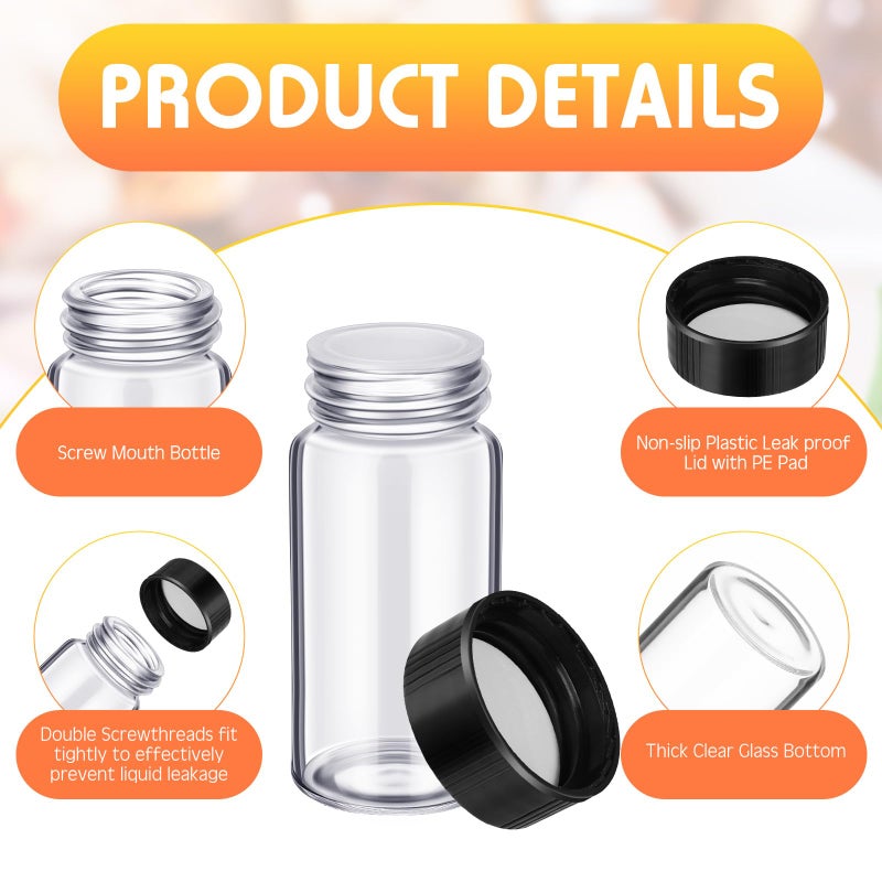 Ziliny 110 Pack 20 ml Glass Vials Clear Small Empty Glass Sample Bottles with Screw Cap Plastic Stoppers, Shims and Plastic Mini Funnels, Sample Leakproof Small Vials Storage Container (20ml) - Image 3