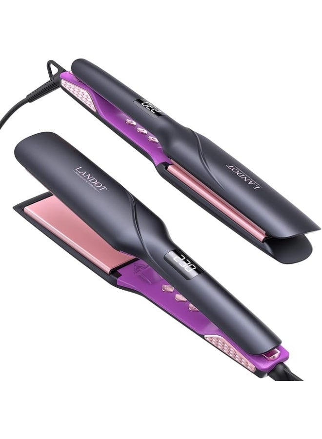 LANDOT Wide Flat Iron for Fast Straightening Thick/Long/Coarse Hair: 1-3/4 Inch Wide Plates, Dual Voltage & Adjustable Heat | Smooths Frizz, Delivers Sleek Shiny Results, Ceramic Plates for Thick, Long & Coarse Hair,12 Temps 250-450°F, 25s Fast Heat - Image 1