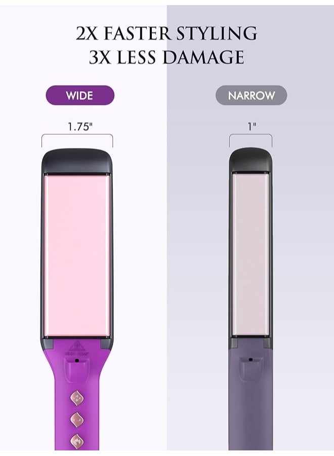 LANDOT Wide Flat Iron for Fast Straightening Thick/Long/Coarse Hair: 1-3/4 Inch Wide Plates, Dual Voltage & Adjustable Heat | Smooths Frizz, Delivers Sleek Shiny Results, Ceramic Plates for Thick, Long & Coarse Hair,12 Temps 250-450°F, 25s Fast Heat - Image 5