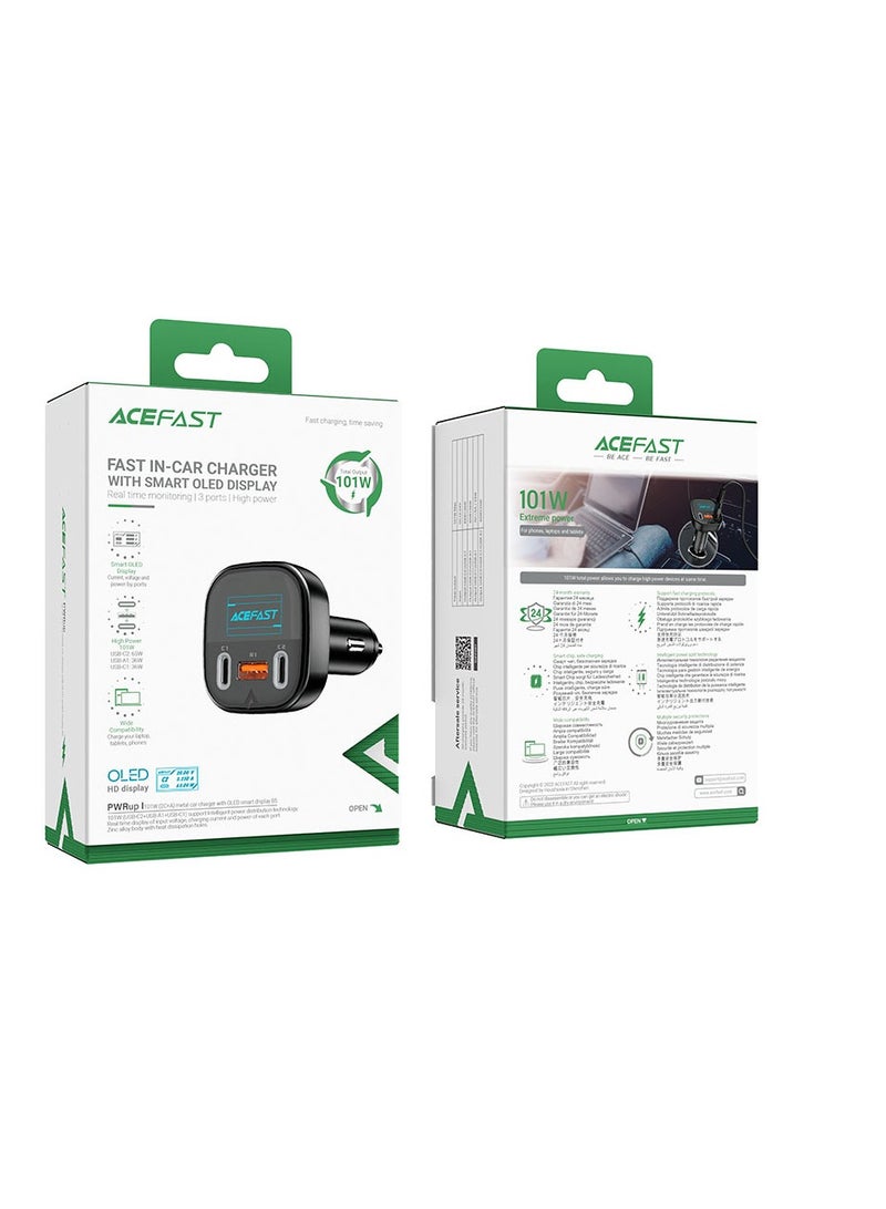 Acefast B5 101W 2C+A Metal Car Charger With OLED Smart Display Black - Image 2