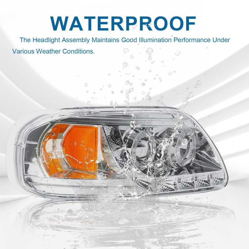 Fullux LED Headlights Compatible with 1997-2004 Ford F150 / 1997-1999 F250 / 1997-2002 Expedition Replacements Headlamp Amber Reflector Chrome Housing - Image 5