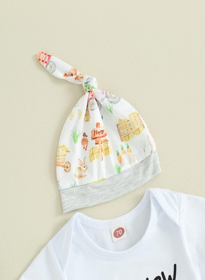 Karuedoo Newborn Baby Boy Farm Outfit Letter Print Romper Animal/Tractor Print Long Pants with Hat 3Pcs Country Outfits Set(A-White, 3-6 Months) - Image 4