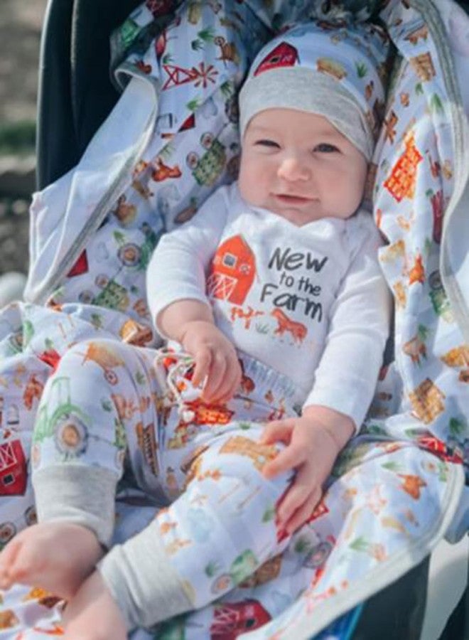 Karuedoo Newborn Baby Boy Farm Outfit Letter Print Romper Animal/Tractor Print Long Pants with Hat 3Pcs Country Outfits Set(A-White, 3-6 Months) - Image 2