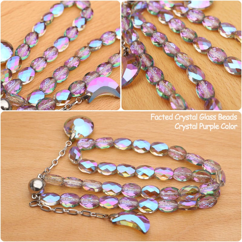 PEDOBO Magnetic Curtain Tiebacks, 2 Pack Crystal Beaded Sun & Moon Pendants Sheers/Draperies Holdbacks for Window Home Office Decor (Purple) - Image 2