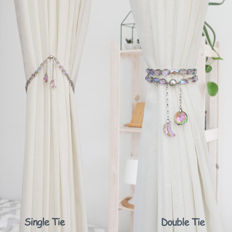PEDOBO Magnetic Curtain Tiebacks, 2 Pack Crystal Beaded Sun & Moon Pendants Sheers/Draperies Holdbacks for Window Home Office Decor (Purple) - Image 4