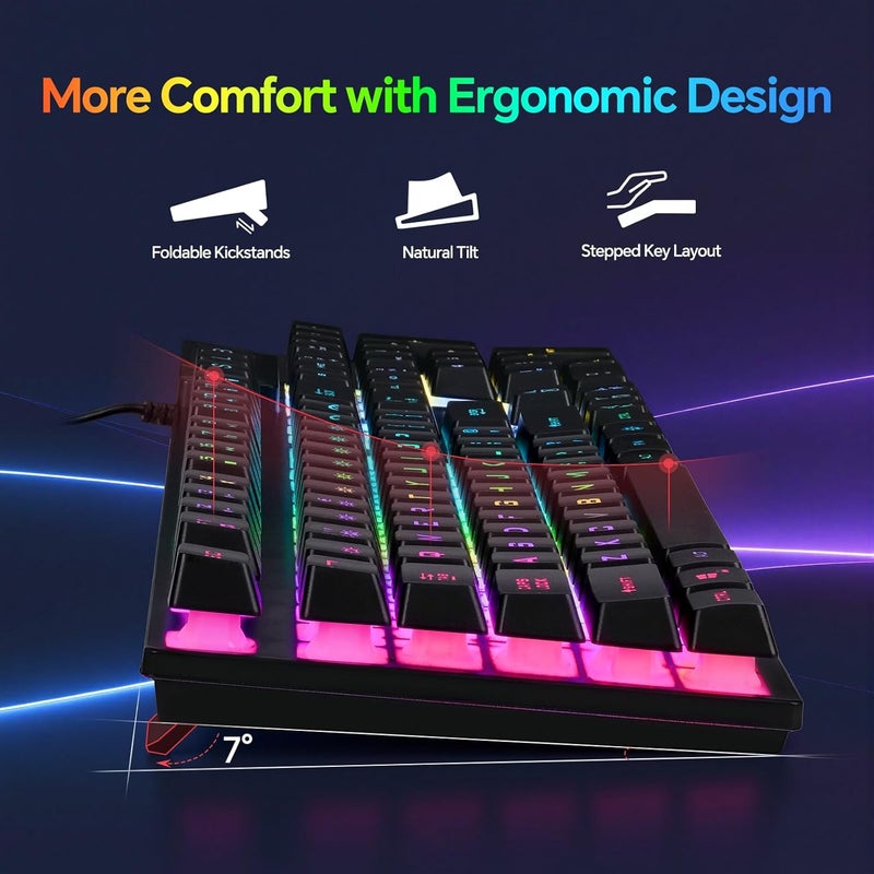 CHONCHOW Gaming Keyboard Mouse Mousepad and Headset with mic Combo All in One USB Wired RGB Backlit Rainbow Side Button Gamer Bundle Set Compatible with PC Windows Xbox one PS4 PS5(Black) - Image 3
