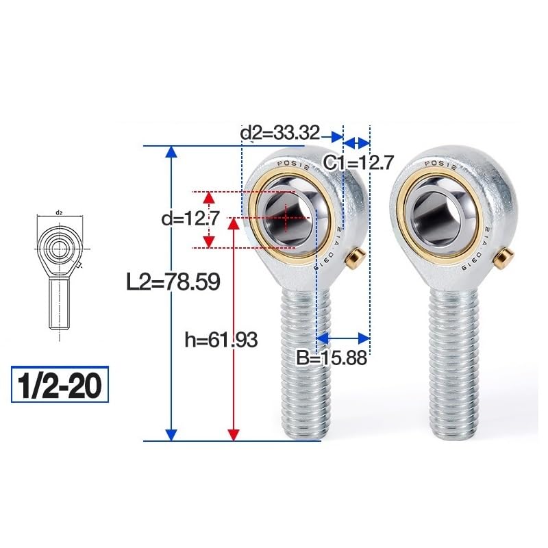 POSB8L 1 2 20 Male Thread Rod End Spherical Plain Bearing Left Hand Thread Engine Part - Image 3