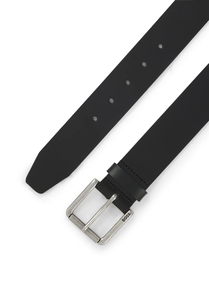 BOSS Smooth-leather belt with logo-engraved roller buckle